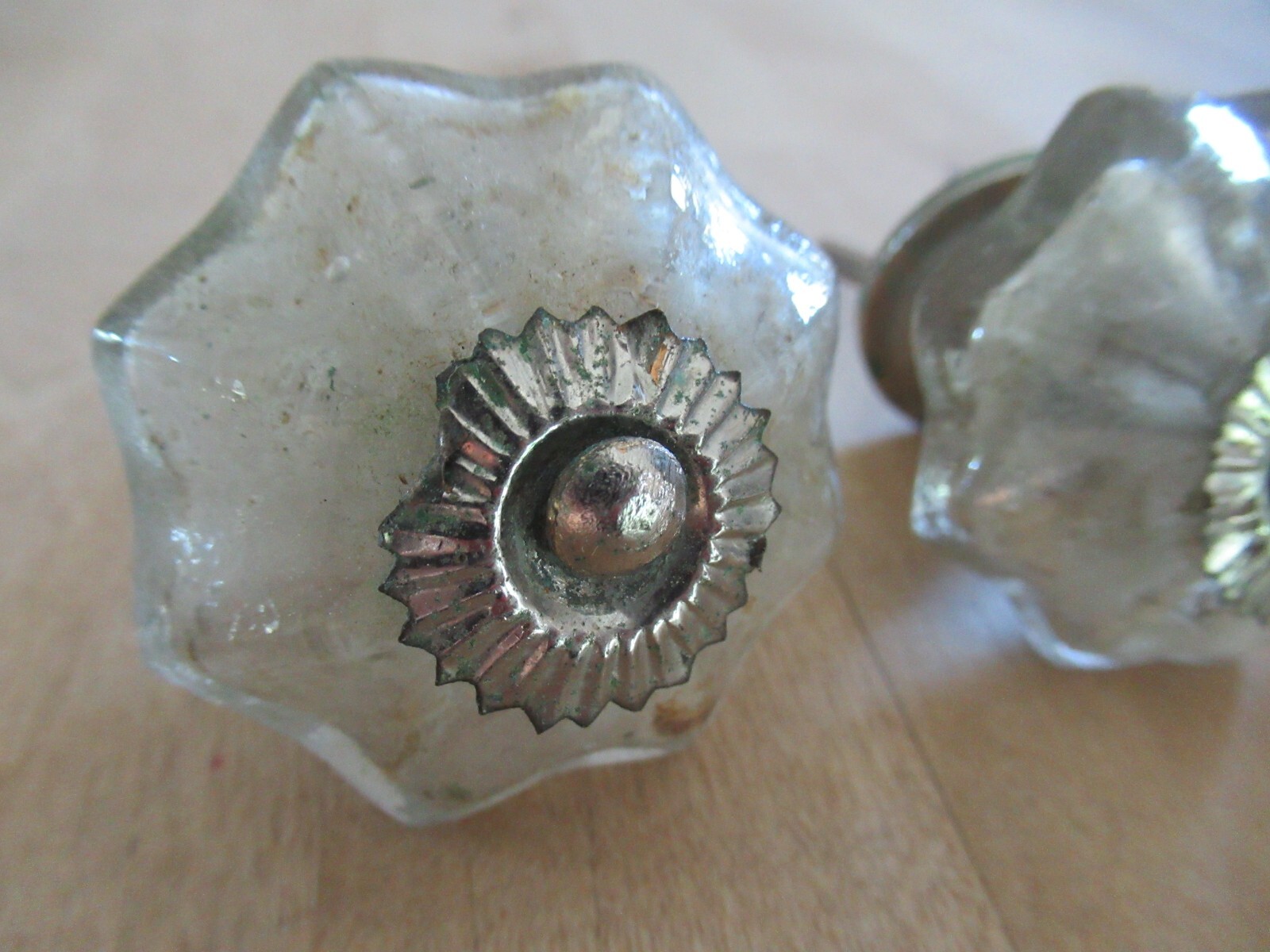 Lot of 9 Vintage Silver Mercury Glass and Metal Drawer Pull Dresser Door Knob