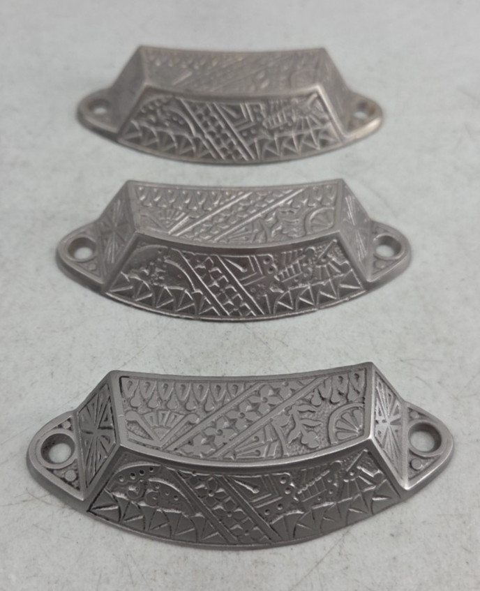 Vintage Lot of 3 Drawer Pulls Handles Victorian Eastlake Geometric Cabinet Pull