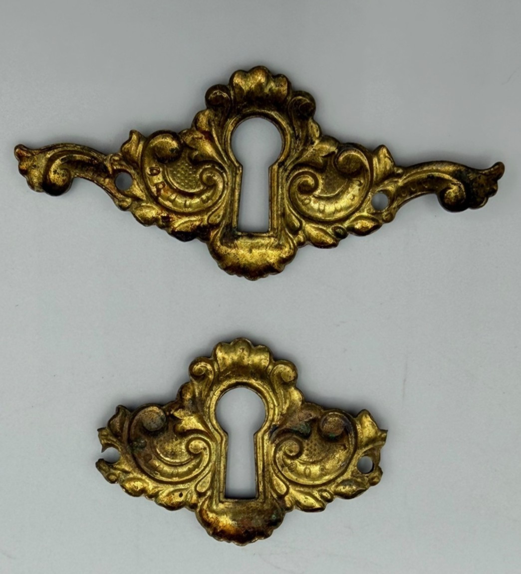 Vintage Lot Metal Furniture Appliques and Keyhole Decorations, New and Used.