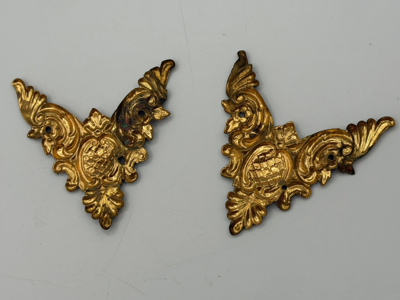 Vintage Lot Metal Furniture Appliques and Keyhole Decorations, New and Used.