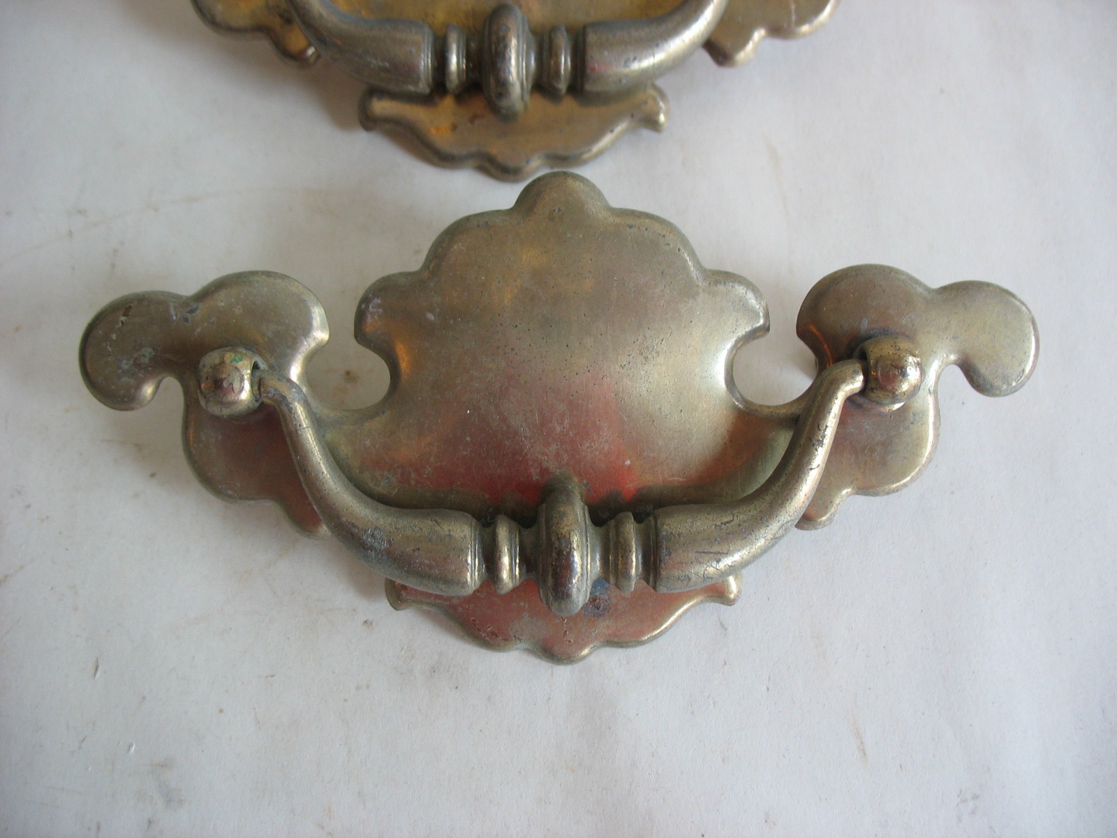 S/6 Batwing Chippendale brass plated drawer pulls 3 1/2″ centers Salvage