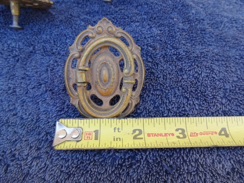 Vintage KBC Cast Brass Ornate Drawer Pulls Lot of 6 Drop Bail w/Mount Screws