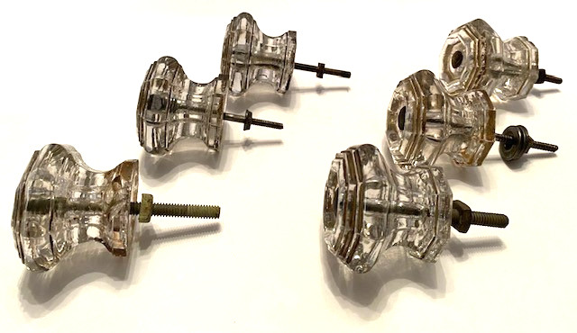 Set of 6 Antique Clear Glass 2″ Octagon Dresser/Cabinet Pulls/Knobs w/Screws