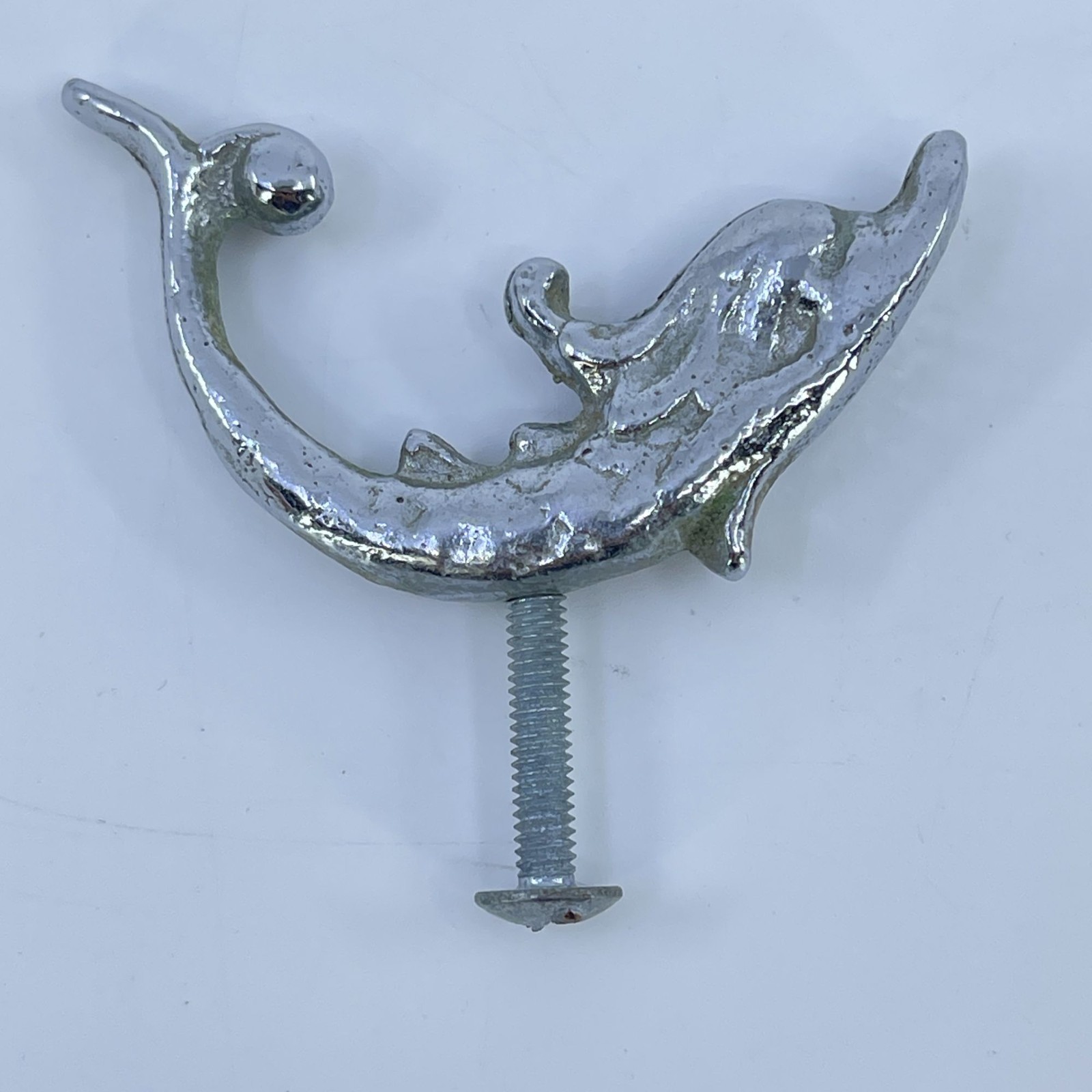 vintage silver tone dolphin drawer pulls with screws coastal nautical decor (6)