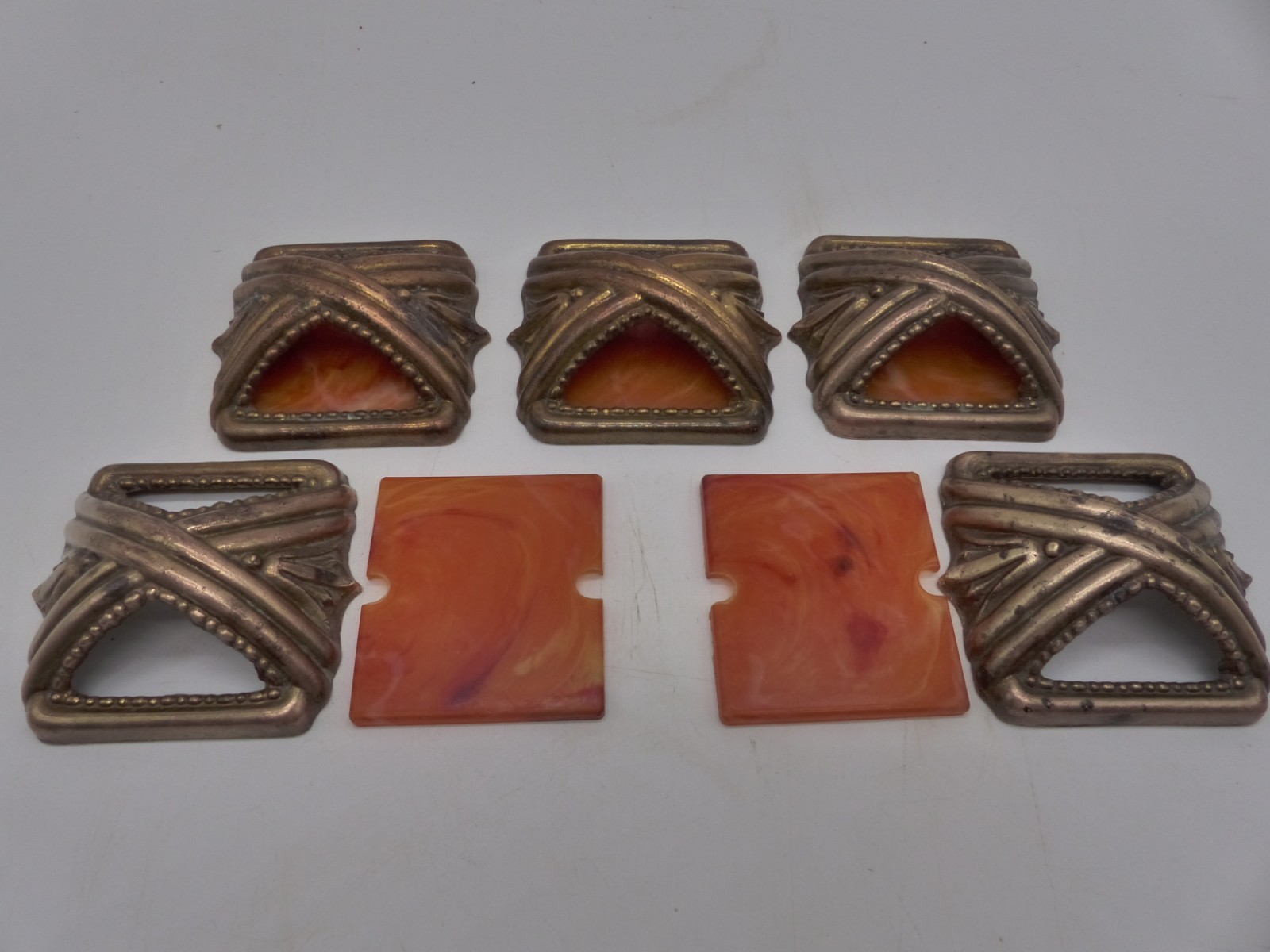 Lot of (5) Art Deco Style Brass Dresser/Desk Pulls Bakelite Insert 2″ Center