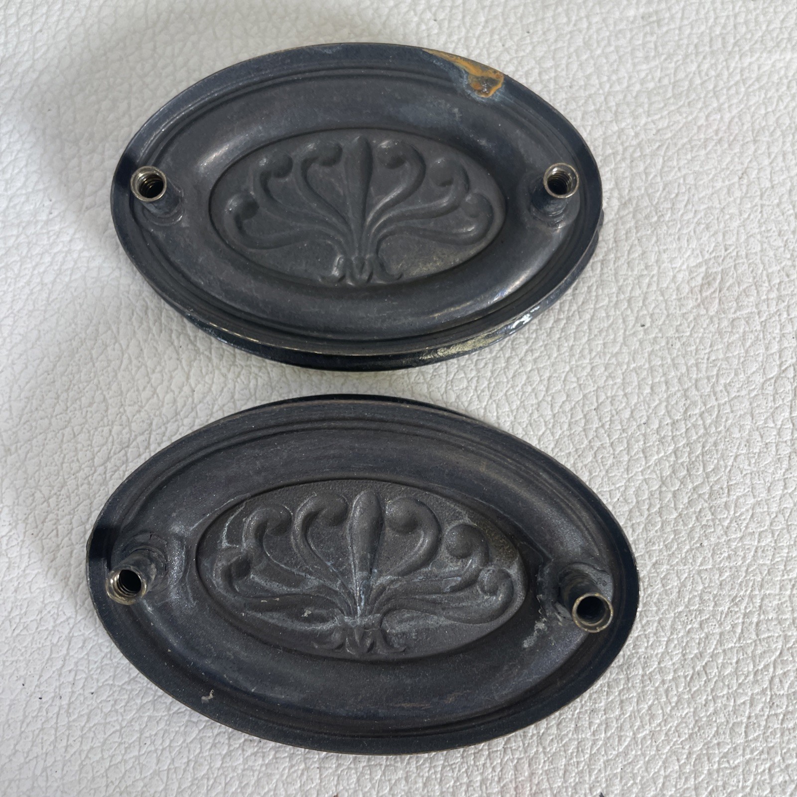 4 Antique Vintage Pulls Hepplewhite Drop Bail Oval Tin Steel 2.75″W x 1 7/8″-A