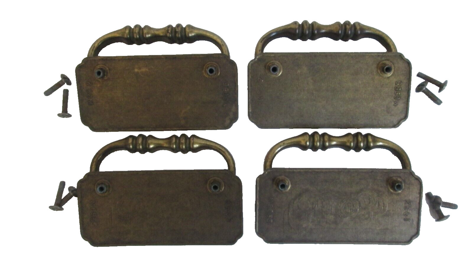 VTG Brass Drawer Pulls w/Geometric Design Set of Four Original Screws Included