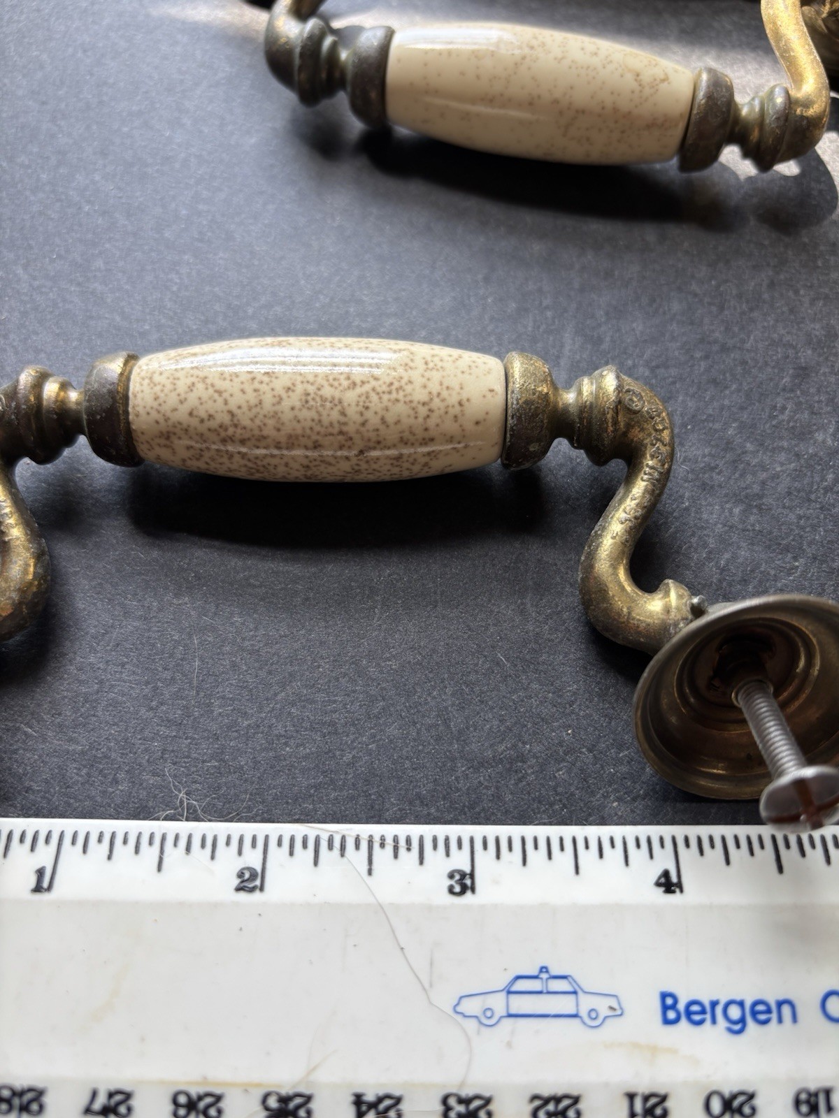 Brass And Porcelain Drawer Handles 4 1/2 Inch 6 Handles 3 Knobs Vintage Pulls