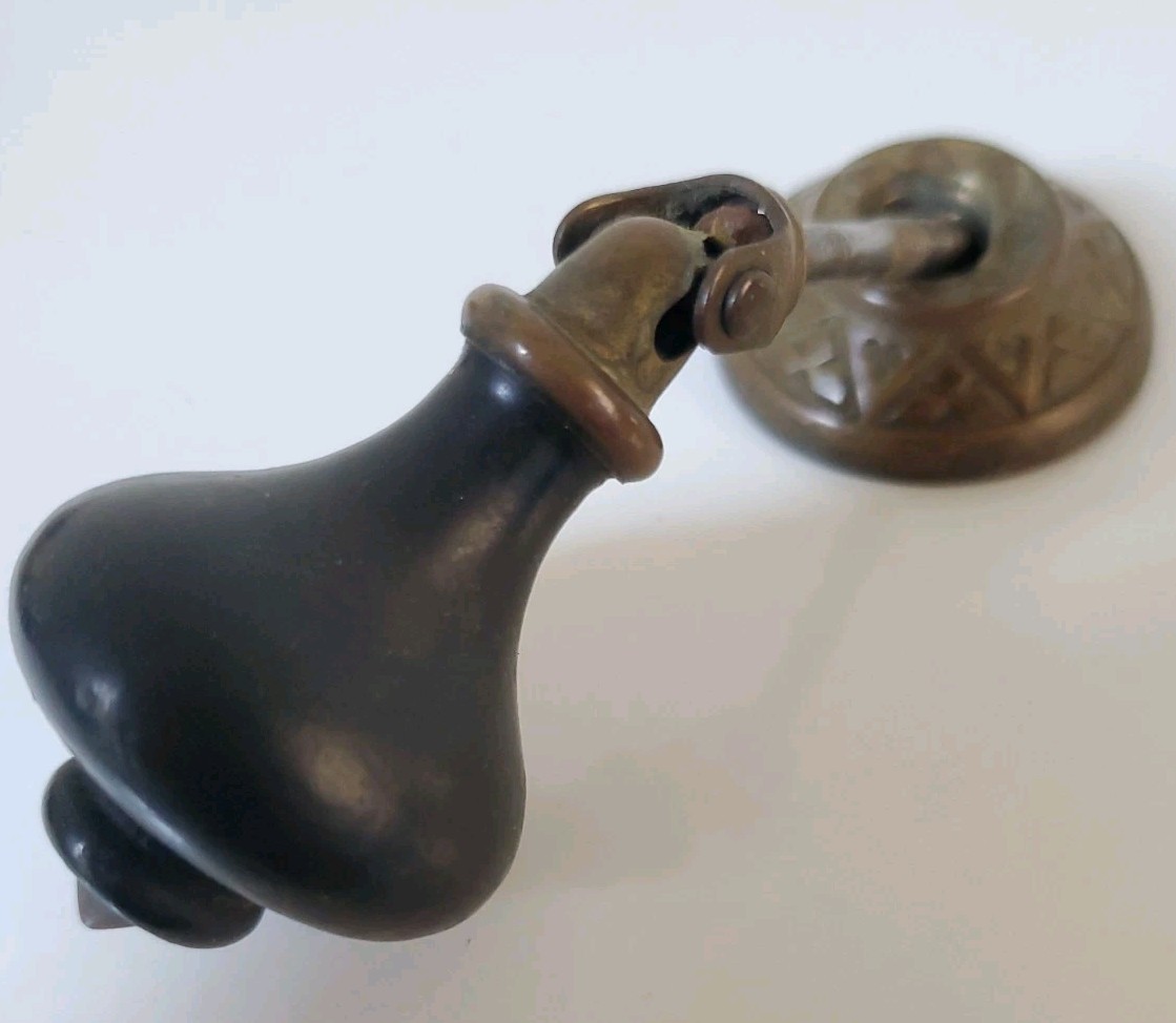 Atq Victorian Eastlake Teardrop Drawer Pulls Set 12 Black Wood & Metal + Extras