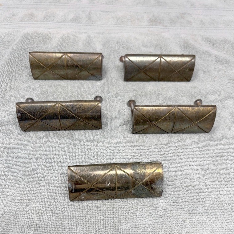 Vintage Brass Geometric Diamond Drawer Pulls Set of 5 MCM Cabinet Handles 3.5in