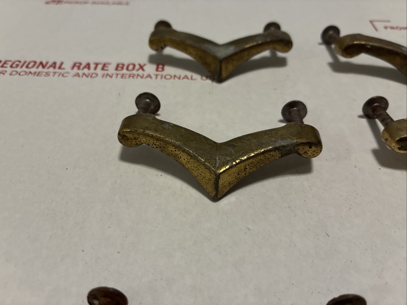 Mid Century Chevron Drawer Pulls • Lot of 9pcs Vintage 50s Boomerang Pulls