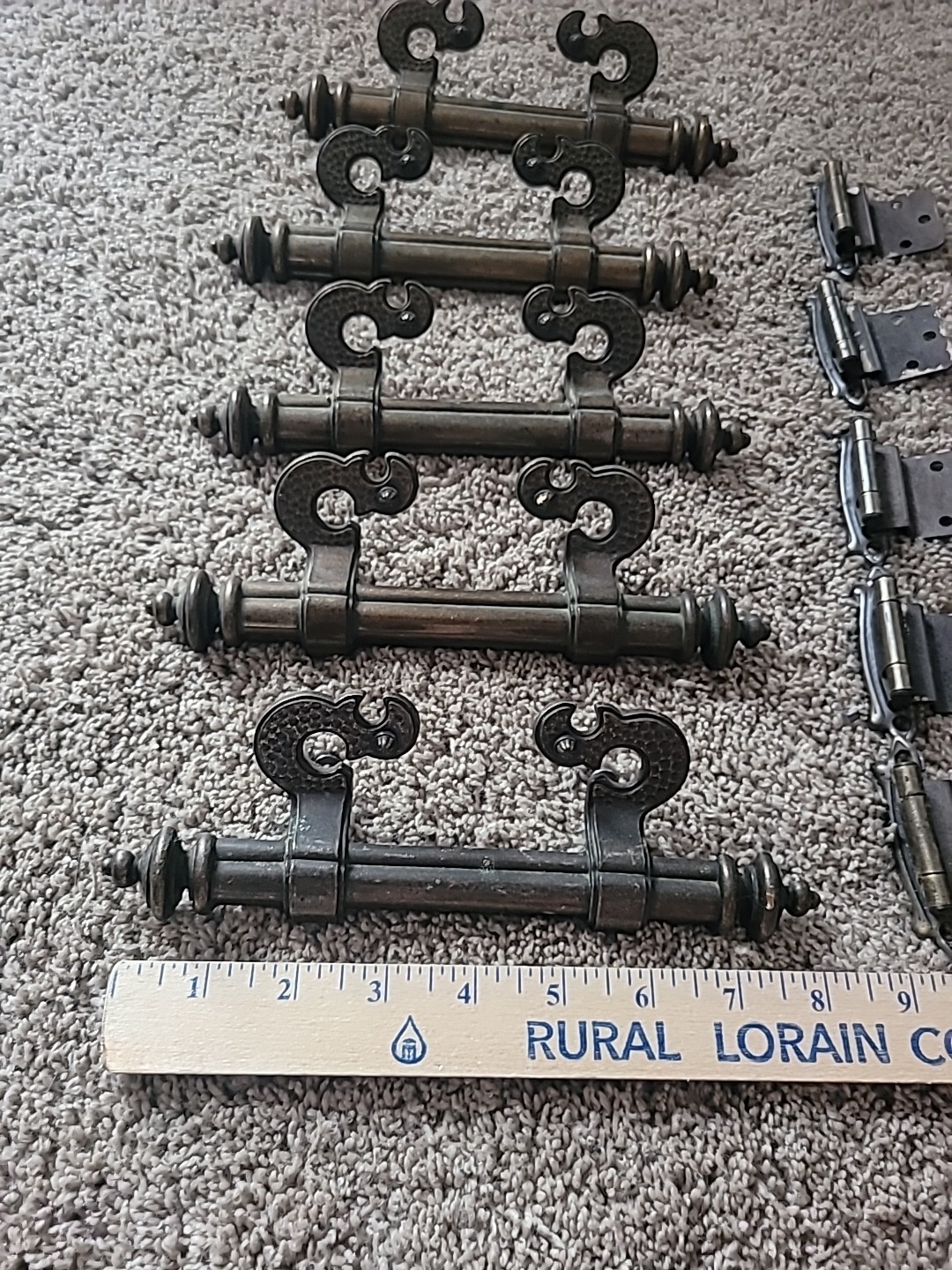 Vintage Gothic Lot 5 Bronze Tone 8.25” Cabinet Pulls Handles Holes 3.5” Hinges