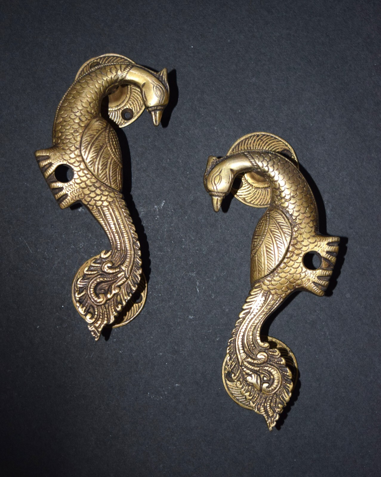 Curved Peafowl Engraved Front Door Puller Luxury Brass Peacock Door Handle HK246