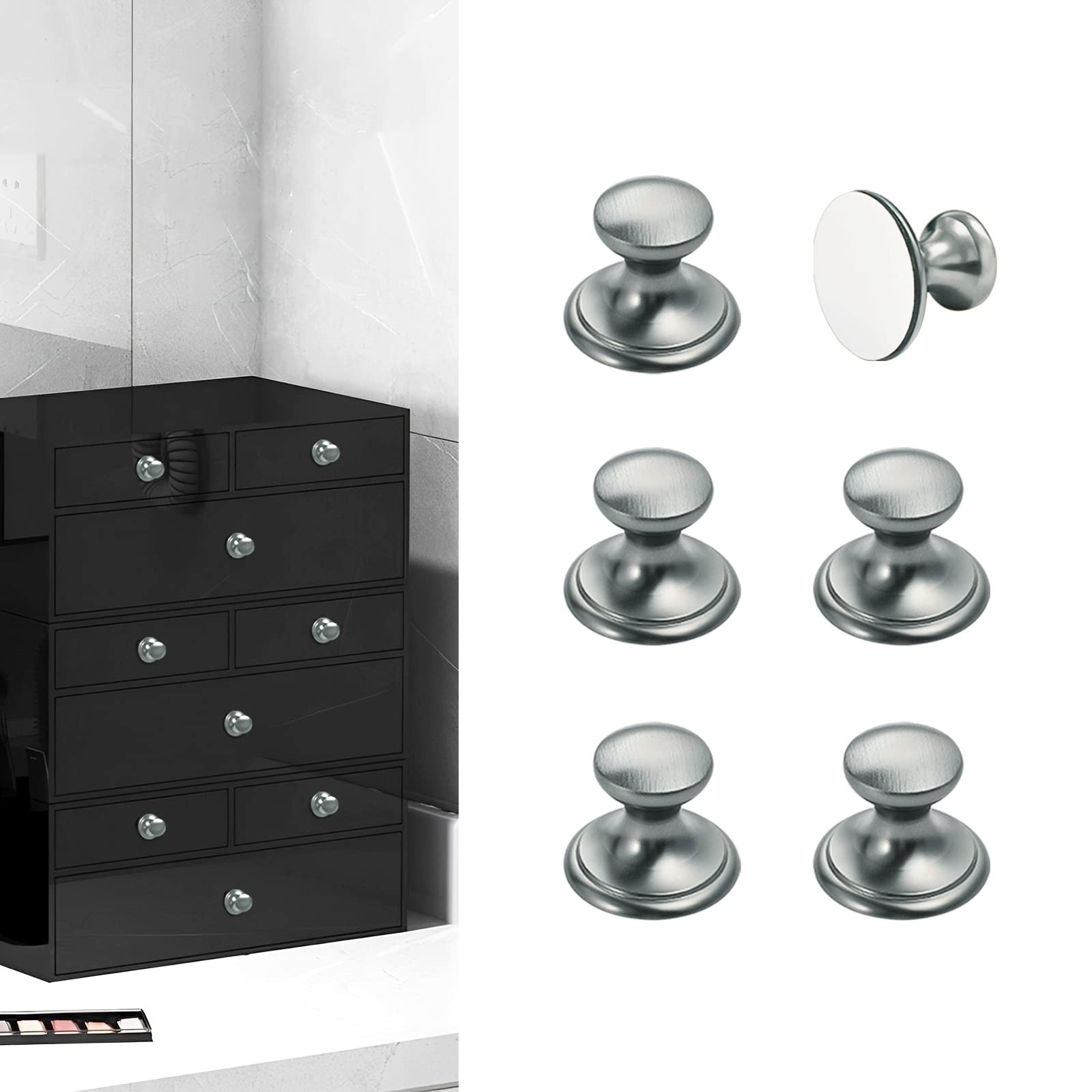 6 Pack Self-Stick Knobs Brushed Nickel Self-Adhesive Drawer Knobs Aluminum No…