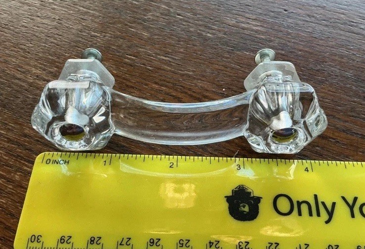 Hexagon Curved Clear Glass Drawer Handles Pulls 3” Centers Screws Set of 6 New