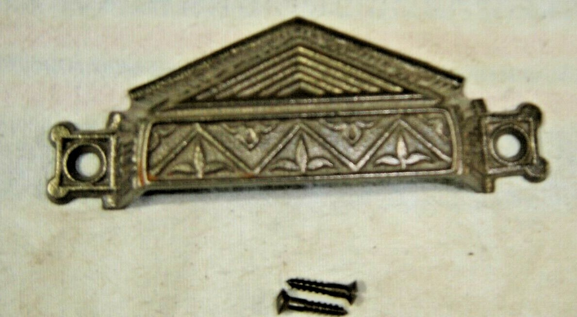 Antique Salvage ~ Cast Iron Bin Pull Geometric Design 4 1/2″ wide #1254