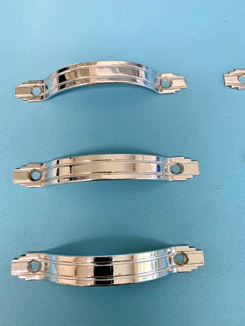 Chrome Art Deco Cabinet Drawer Pulls 1940’s stepped geometric ends