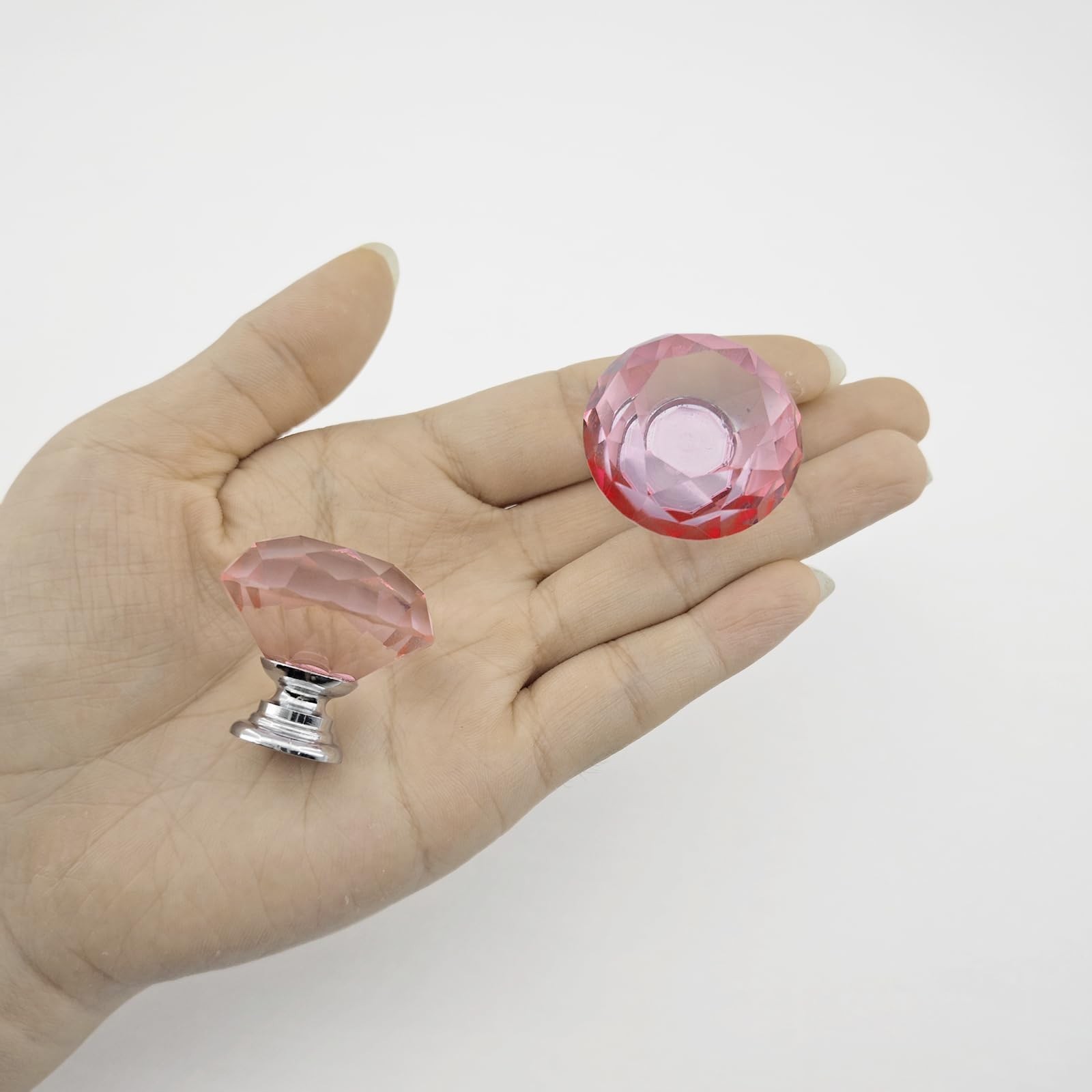 6 Pack Pink Crystal Cabinet Knobs 1.2″ Diamond Glass, Girl Vanity Desk Handle…