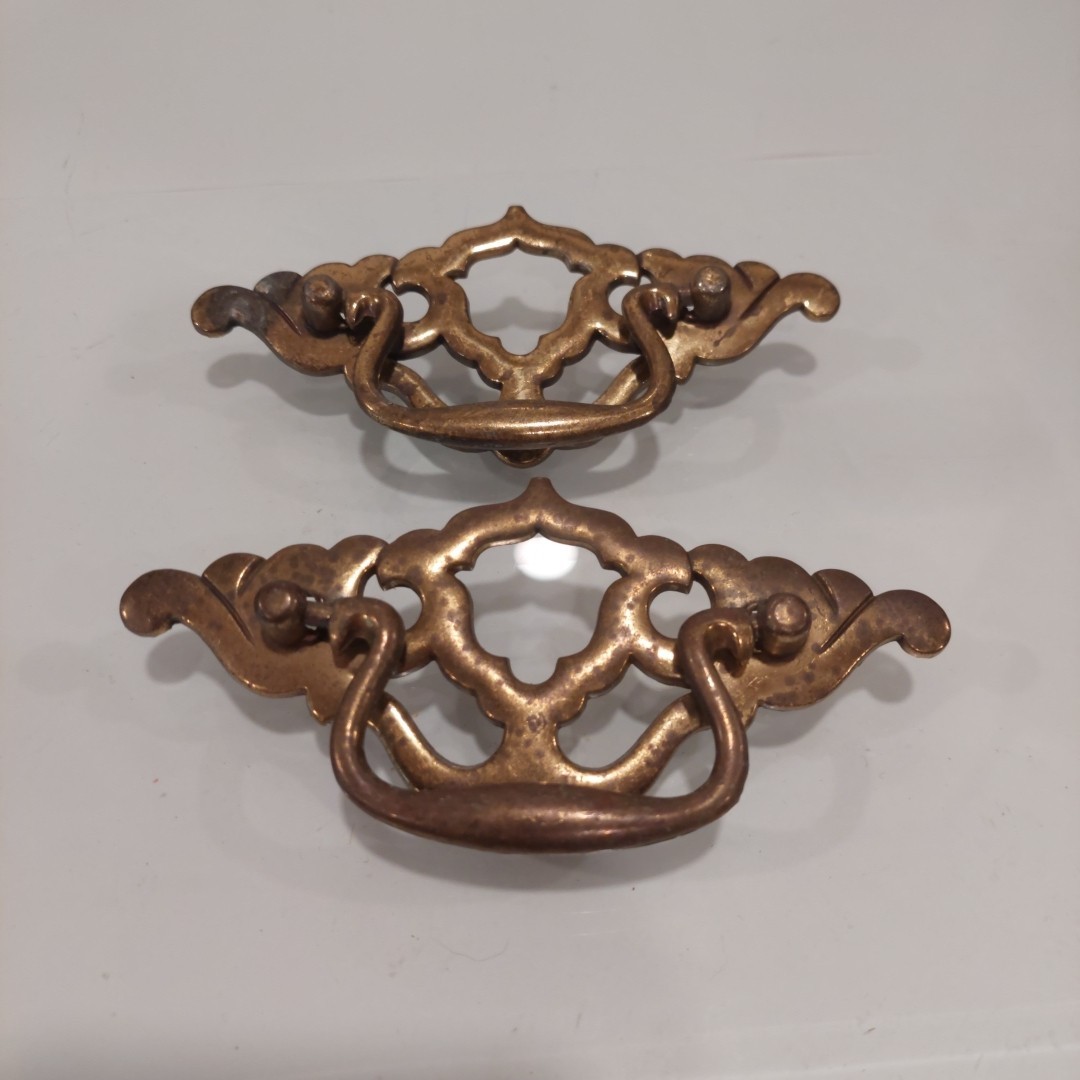 Two Large Vintage Brass Ornate Drop Bail Handle Drawer Pull 5.25″ Wide