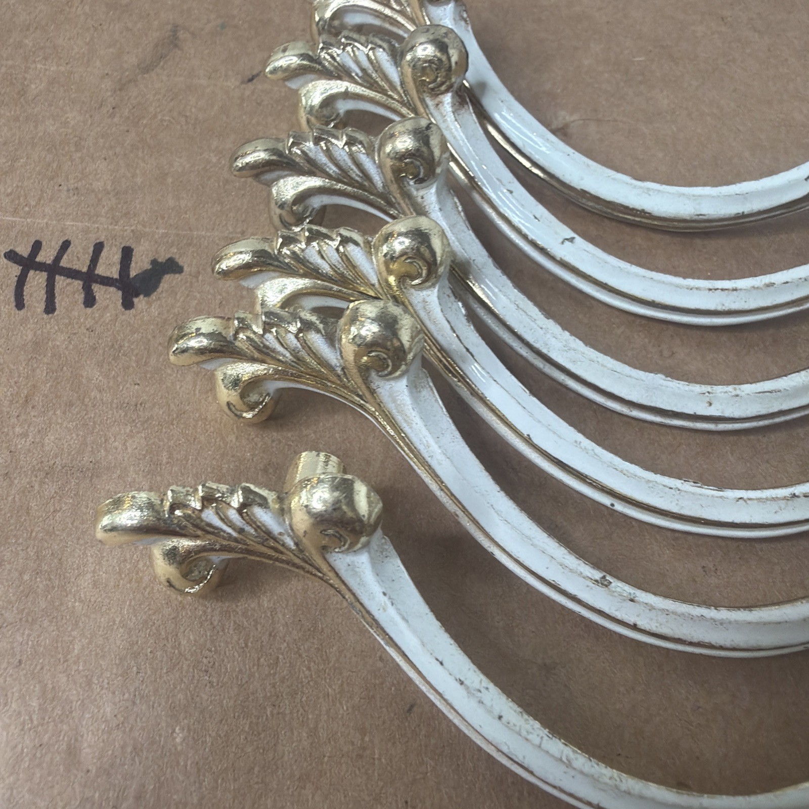 6 Vintage JB French Provincial MCM Antique Brass w/ White Drawer Pulls