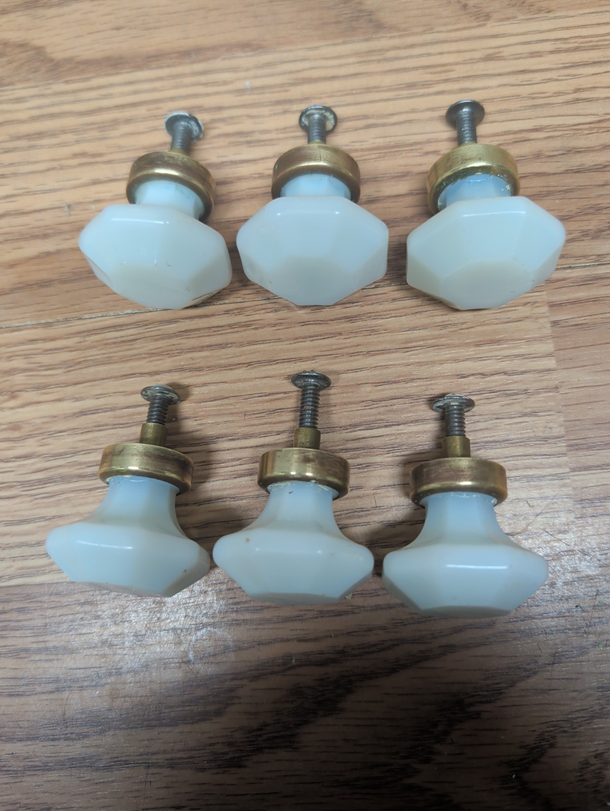 Vintage Dental Medical Cabinet Milk Glass Drawer Knob Pulls Hex Shape W/Hardware