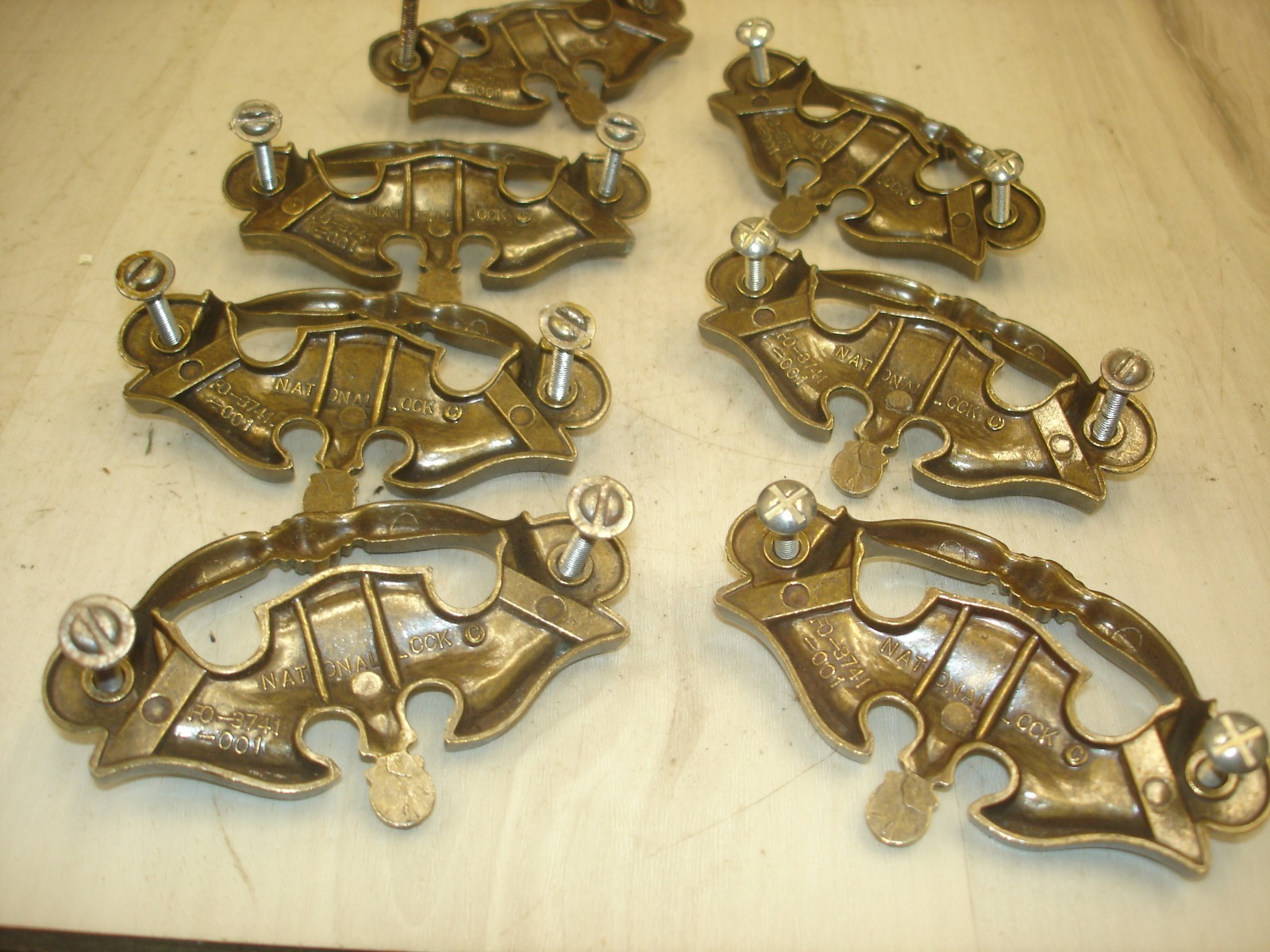 7 Vintage National Lock Brass 3″ Center Dresser Drawer Pulls FO-3741-001
