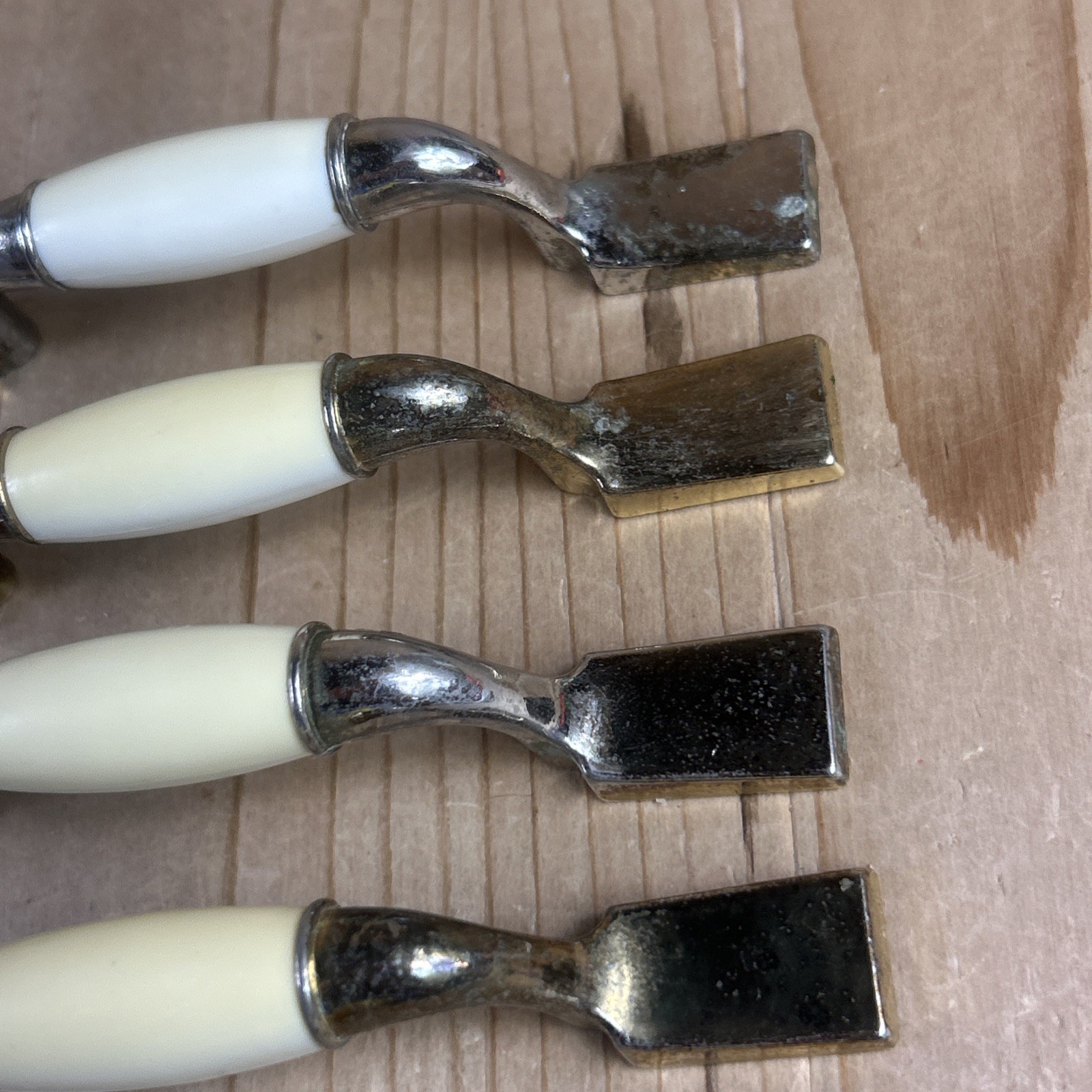 Vintage Drawer Pulls Cabinet Handles Set of 12 Beige Ceramic Center 5.5” Brass