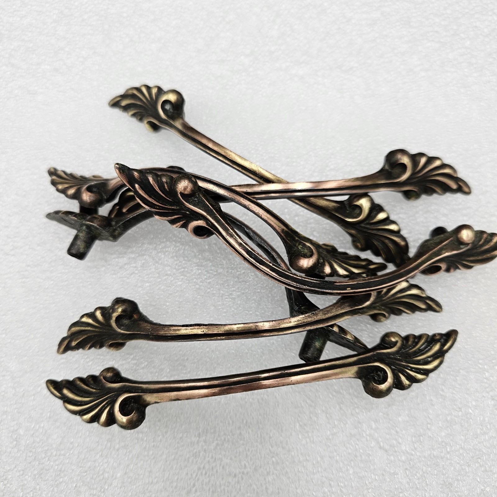 7 Drawer Handle Pulls, Victorian Ornate Scrolling, Brass, Copper & Black 3″