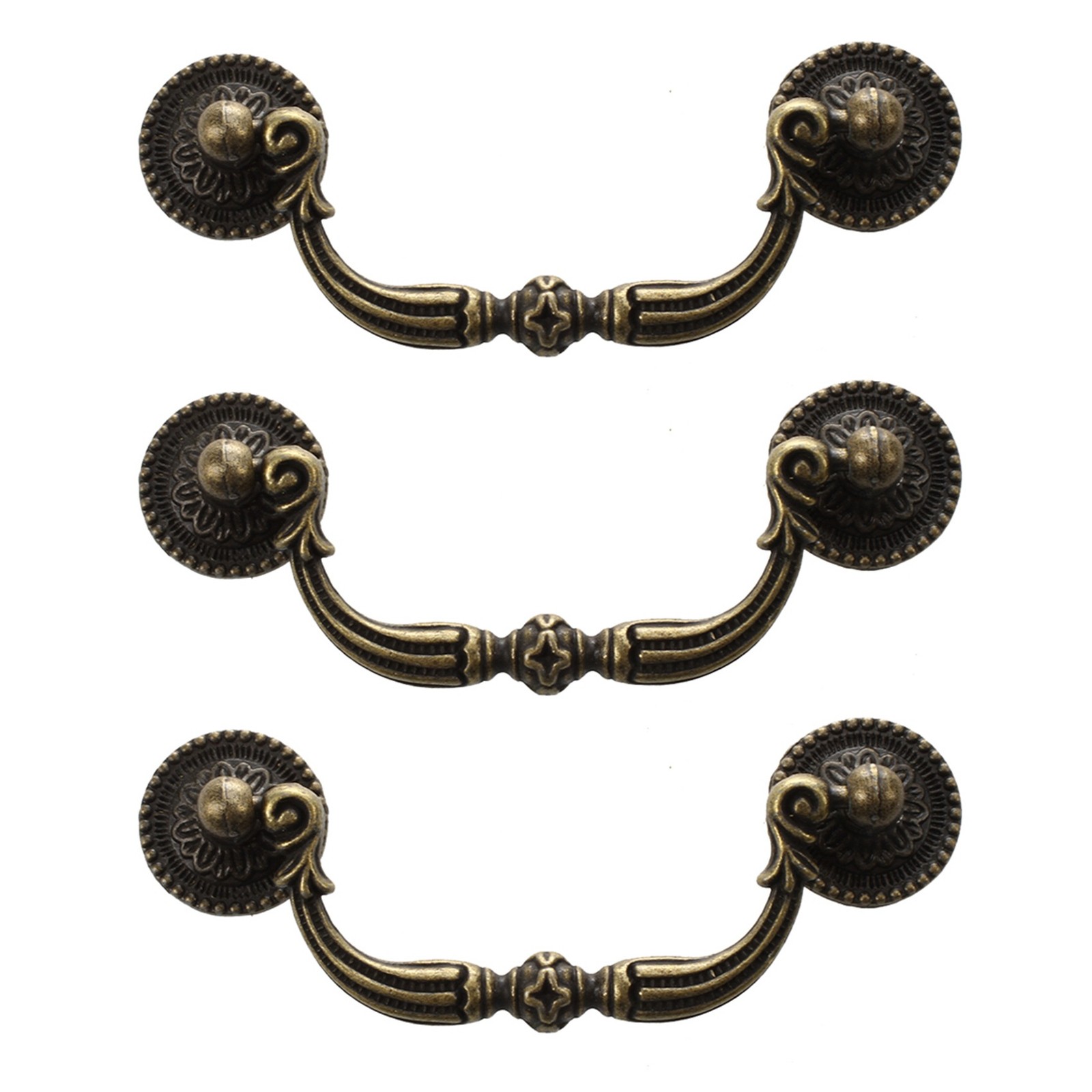 3X Antique Brass Cabinet Door Drawer Handles 100 mm S1V42806