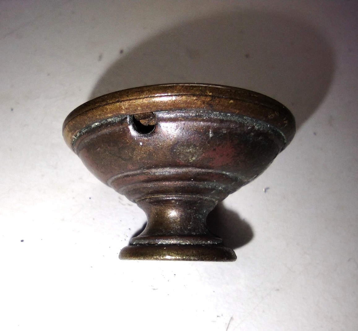 Victorian Crimped Hollow 2 Part Dark Aged Brass Cabinet Door Pull Knob + Rosette