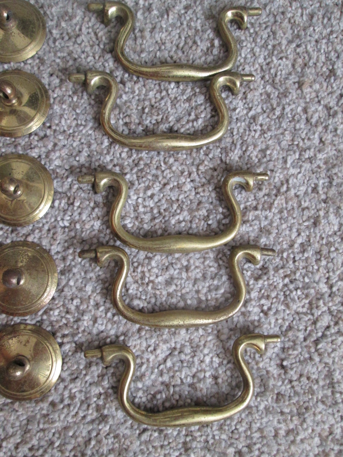 Vintage 5 dresser drop bail pulls solid brass 2.5” wide 3” center A610