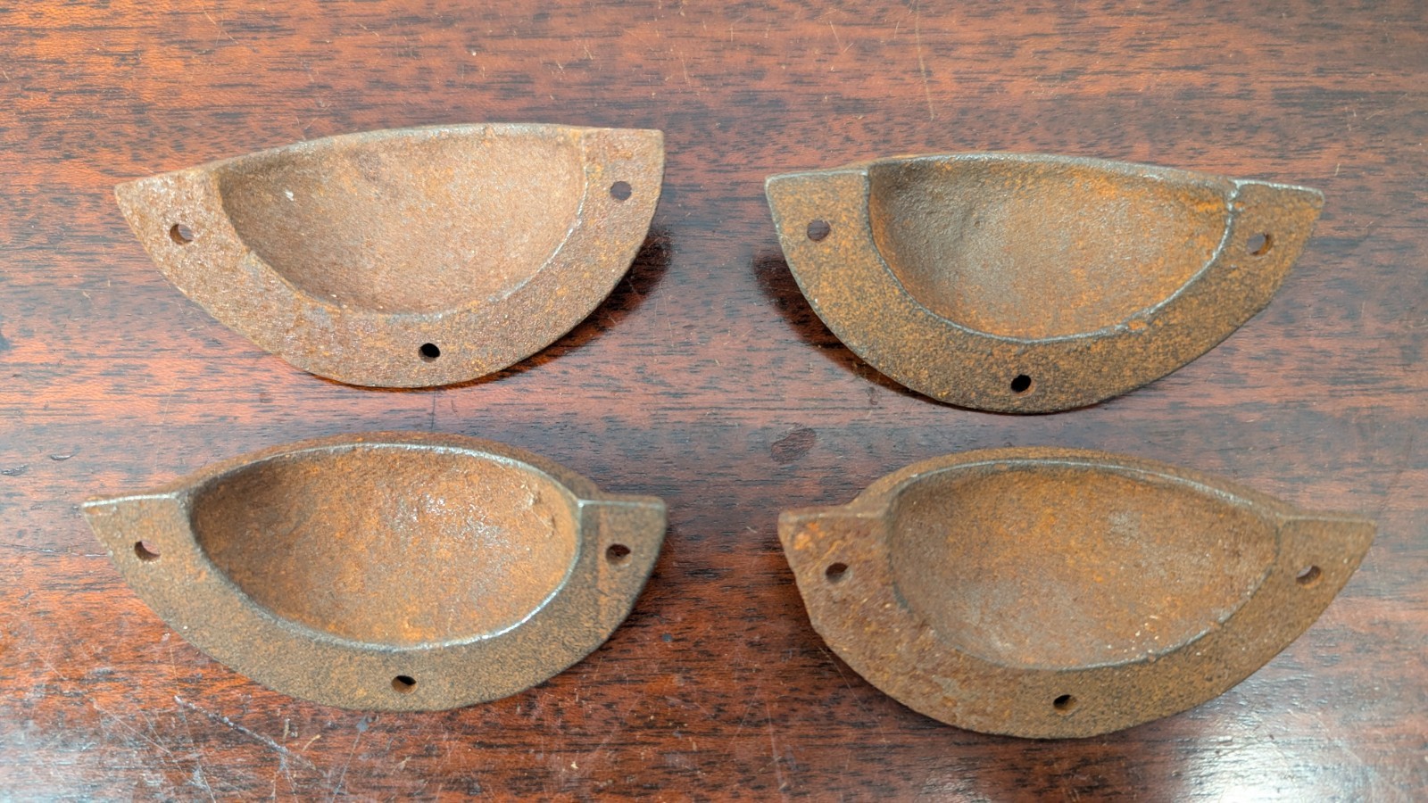 Vintage Rusty Cast Iron Bin Cup Drawer Pull Wall Pocket Farmhouse Industrial