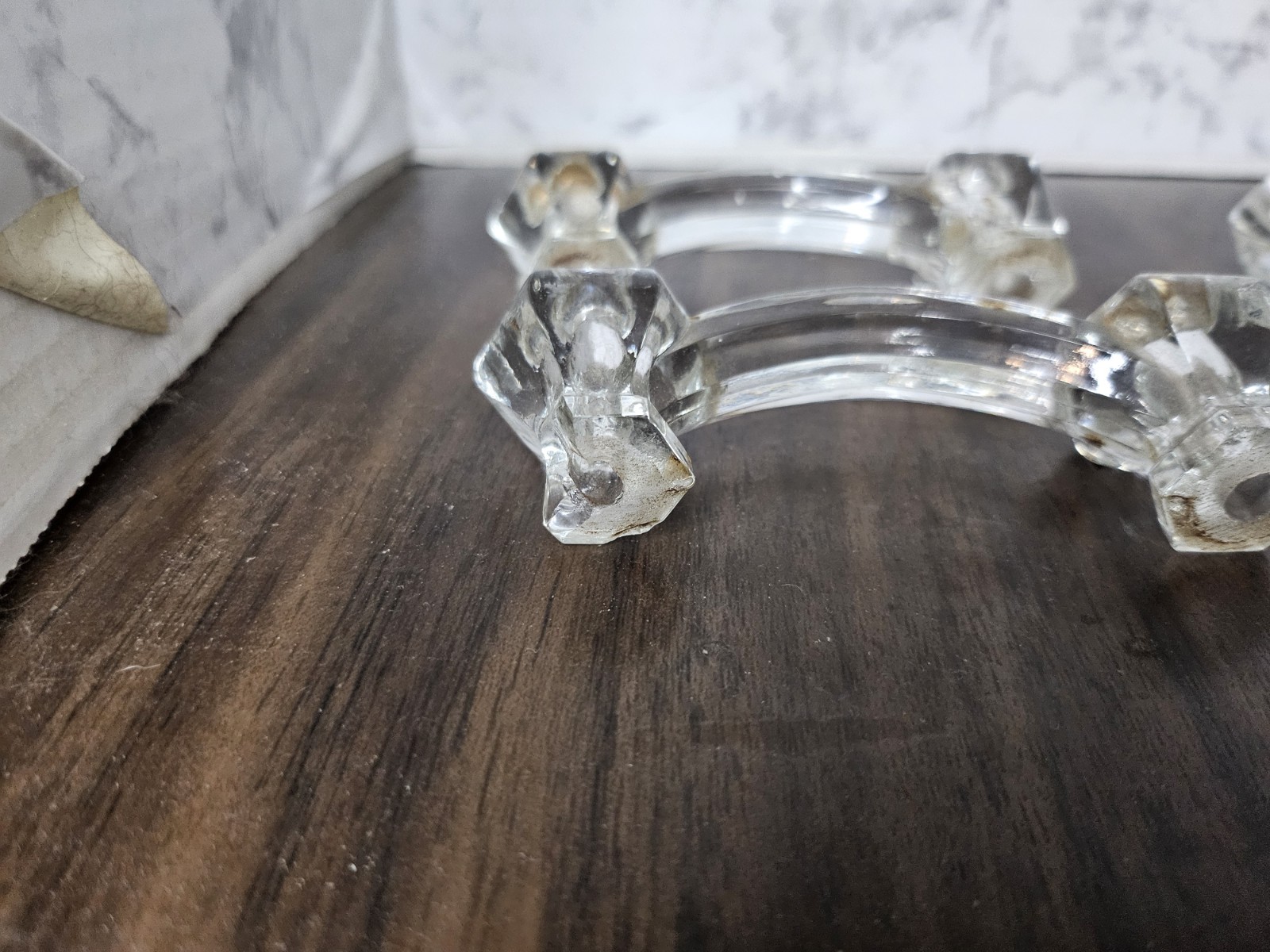 Lot 4 Hexagon Vintage Clear Glass Knobs Handle Pulls Reclaimed Kitchen Bath