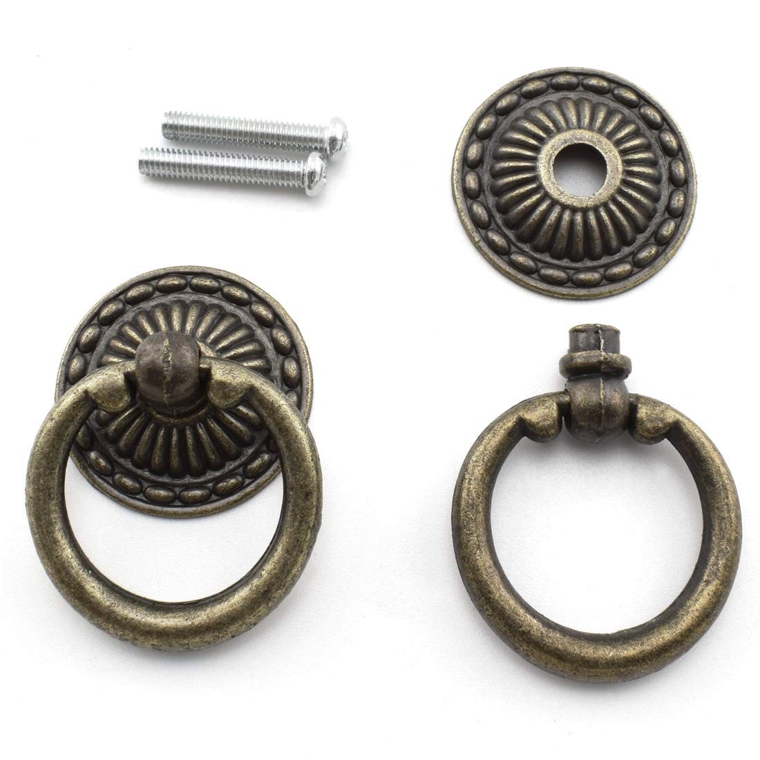 Vintage Bronze Pull Handles, OZXNO 4-Pack Antique Ring Knob Pulls with