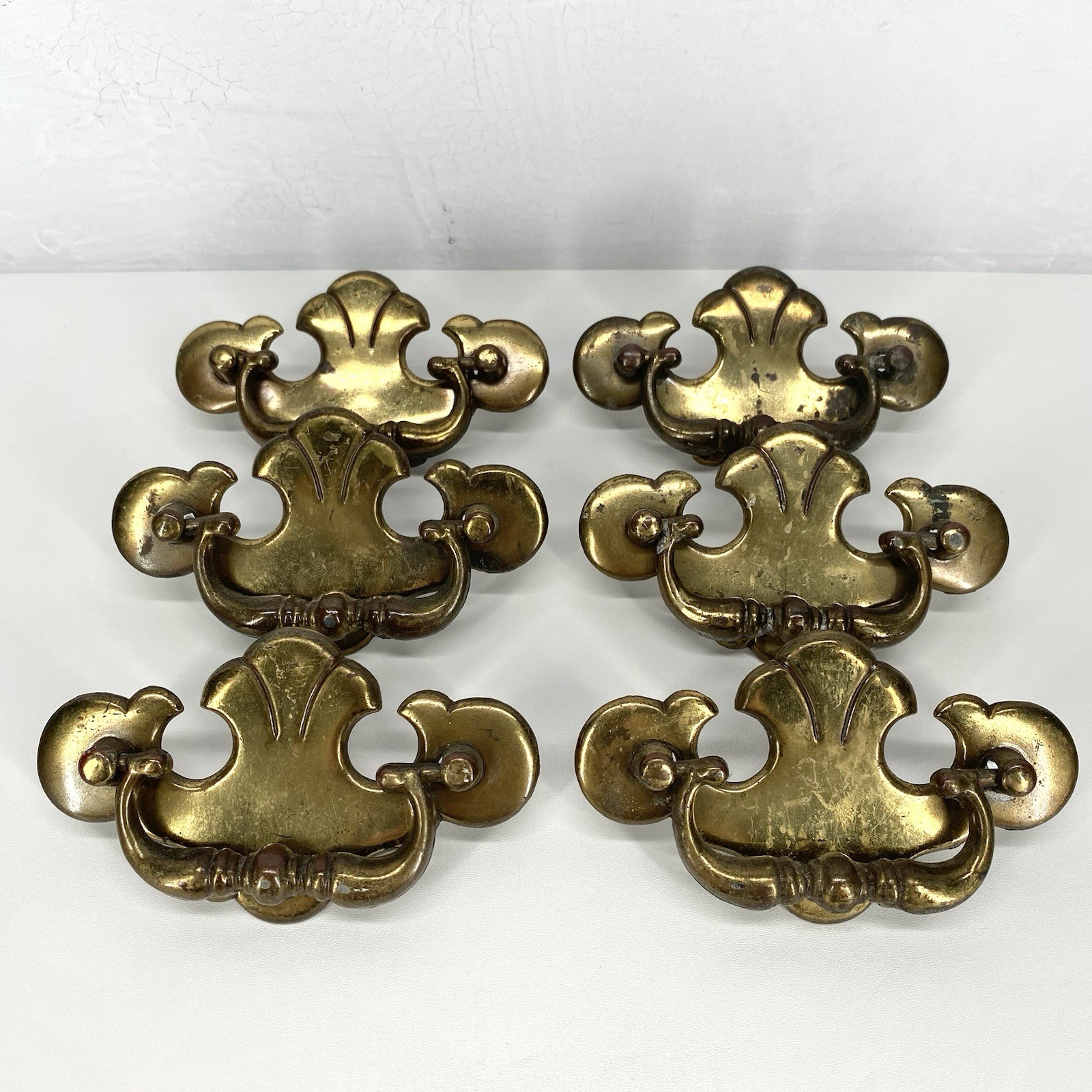 Vintage Gold Ornate Chippendale Batwing Drawer Handles Set Of 6 Reclaimed
