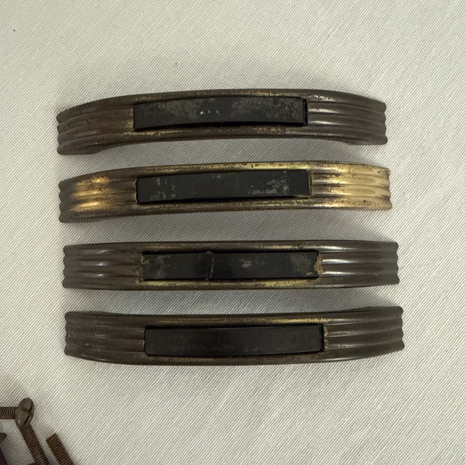Set Of 4 Vintage Art Deco Mid Century Brass & Bakelite Drawer Handles Pulls 4″