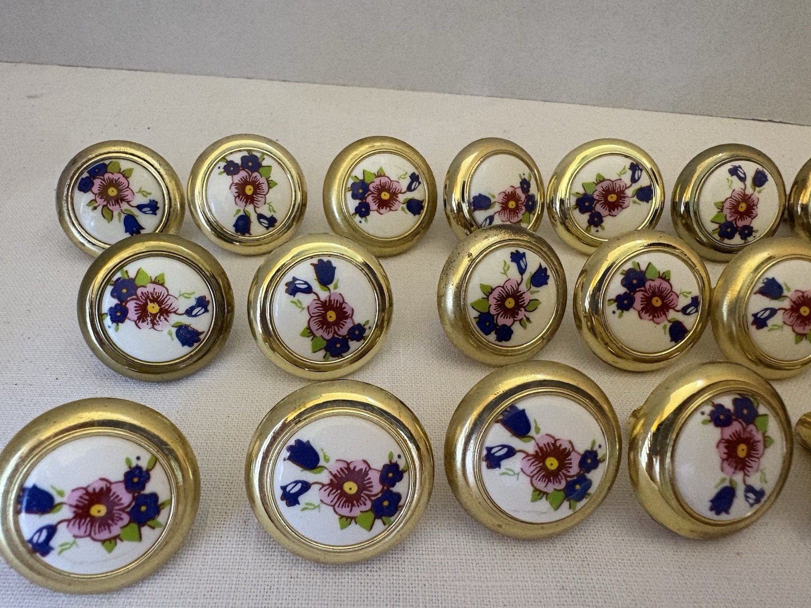 Amerock Brass and Porcelain Pink Blue Flower Drawer Knobs Set Of 30
