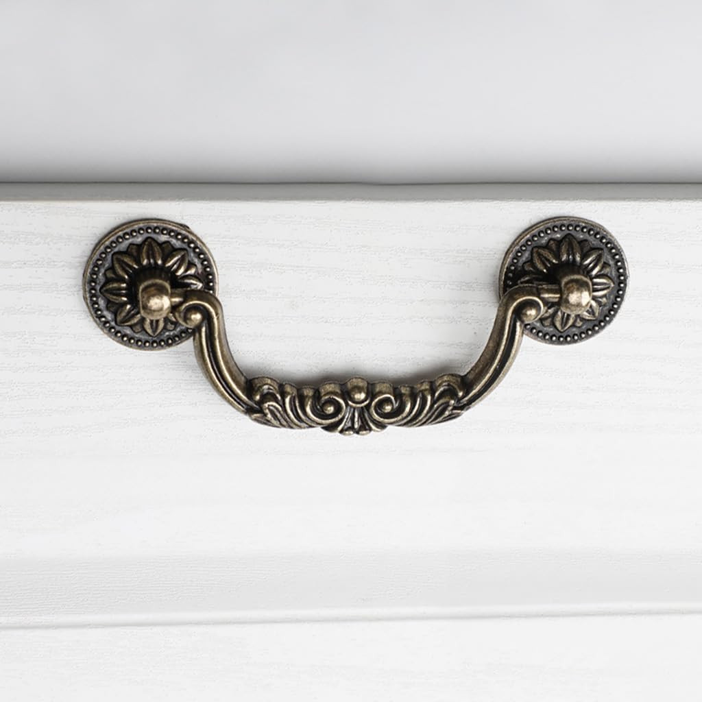 6PCS Antique Bronze Drop Bail Pulls,Vintage Carved Cabinet Pulls Handles,3.8″…