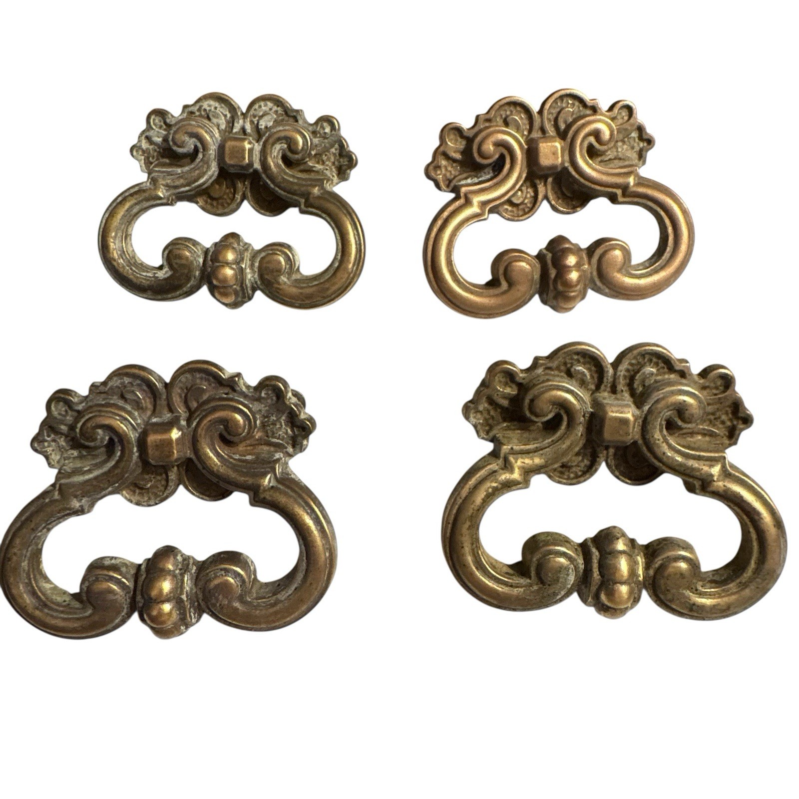 3” Brass Finger Pull Drawer Handle Ornate Victorian Set of 4 Antique Vintage