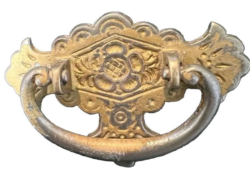 Ornate antique bail drawer pull single post 2-1/2in X 1-5/8in