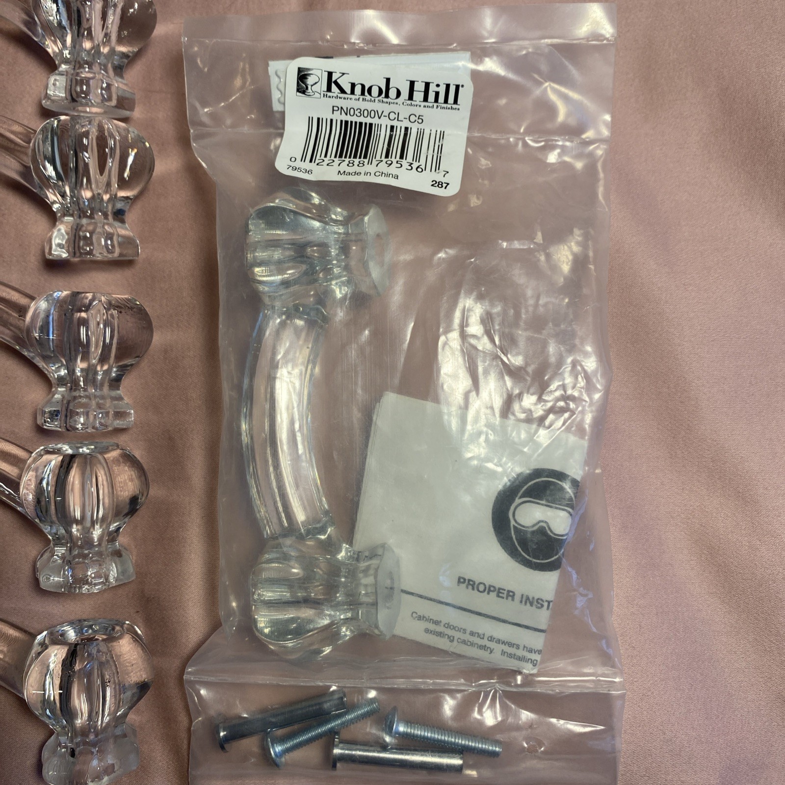 24 3″ Knob Hill Clear Glass Hexagon Drawer Pulls Handles & 5 Knobs