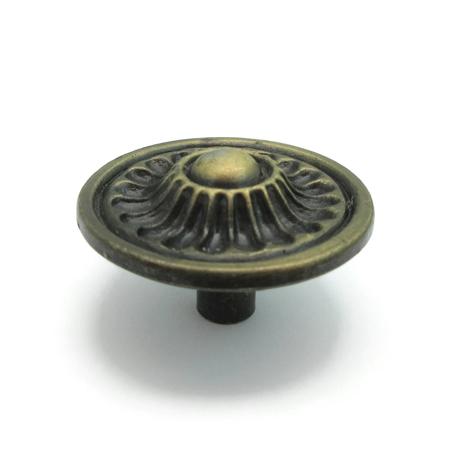 Vintage French Provincial Drawer Knob Ornate Round Pull Aged Brass Tone LW16