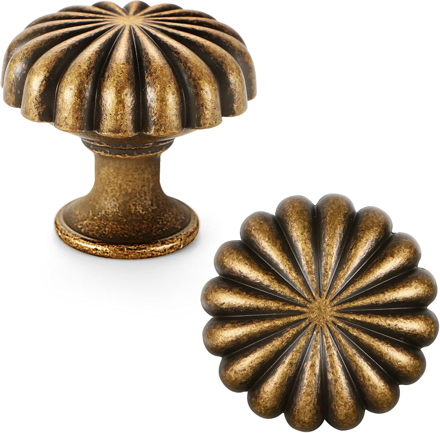 Antique Brass Cabinet Knobs，10 Pack Solid Drawer Pulls for Dressers | Zinc Alloy