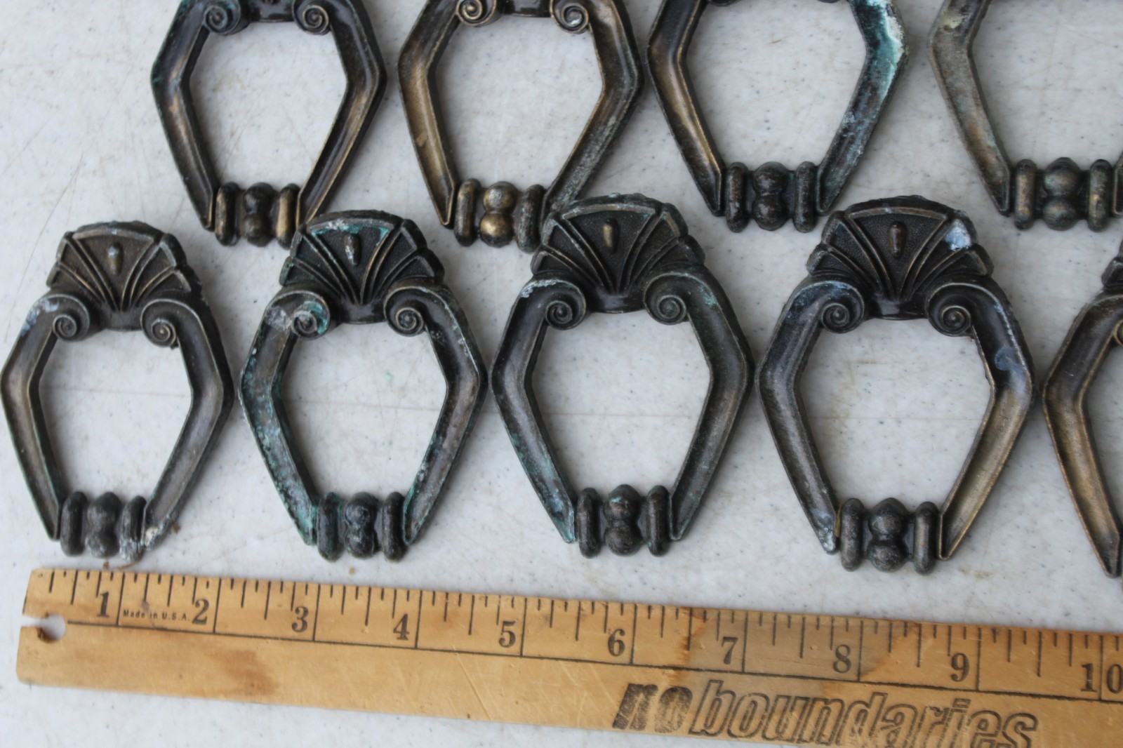 27 LOT Toyo Japan Art Nouveau Hexagon Brass Pull Handle 1016 Door Drawer Antique