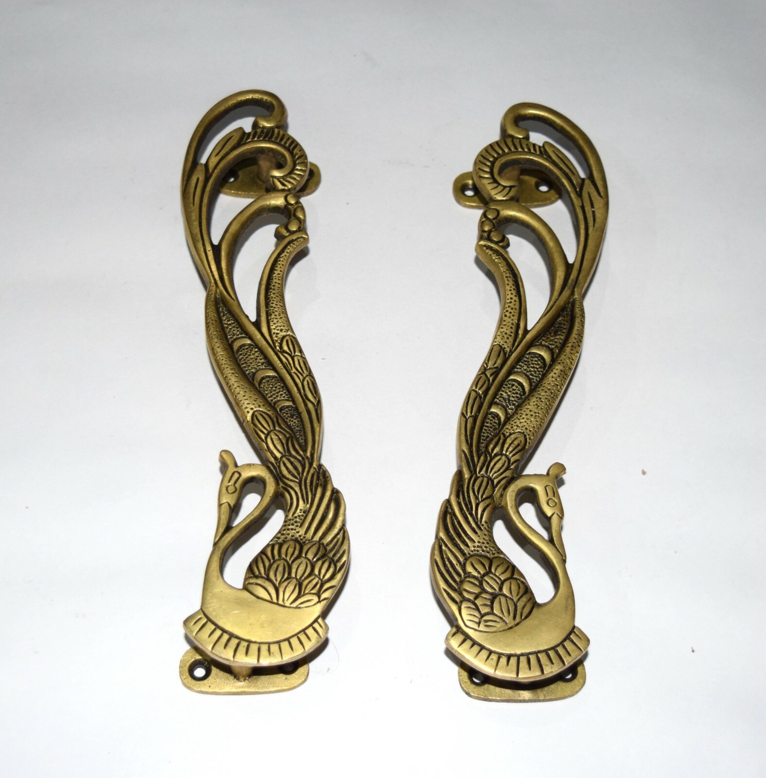 11” Inches Brass Bird Door Pull Set Peacock Design Exquisite Gate Handle GTX