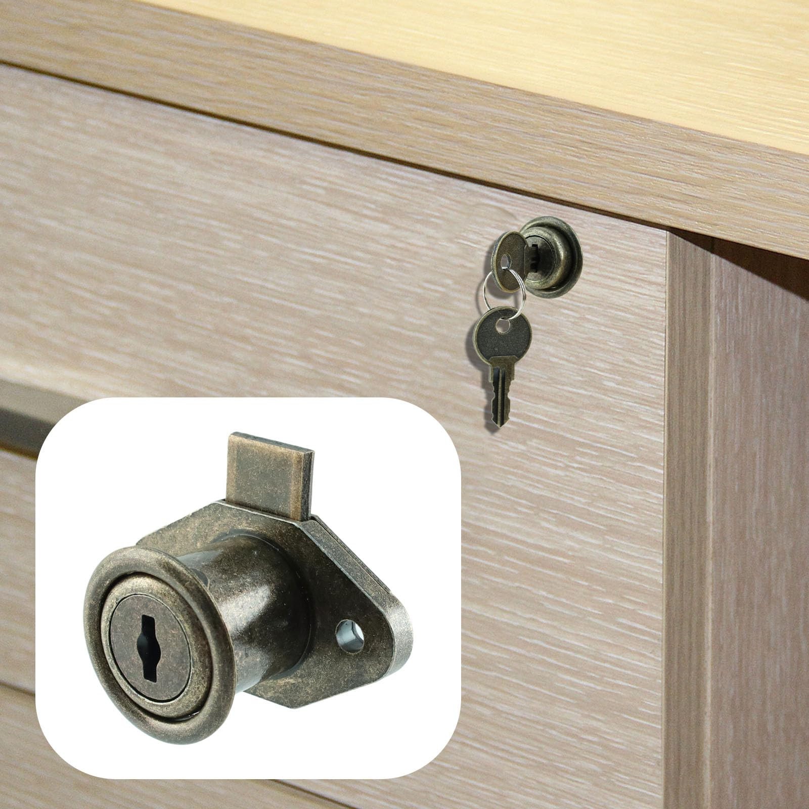 Antique Bronze Desk Cabinet Lock with Keys – 4 Pack Drawer Security Locks