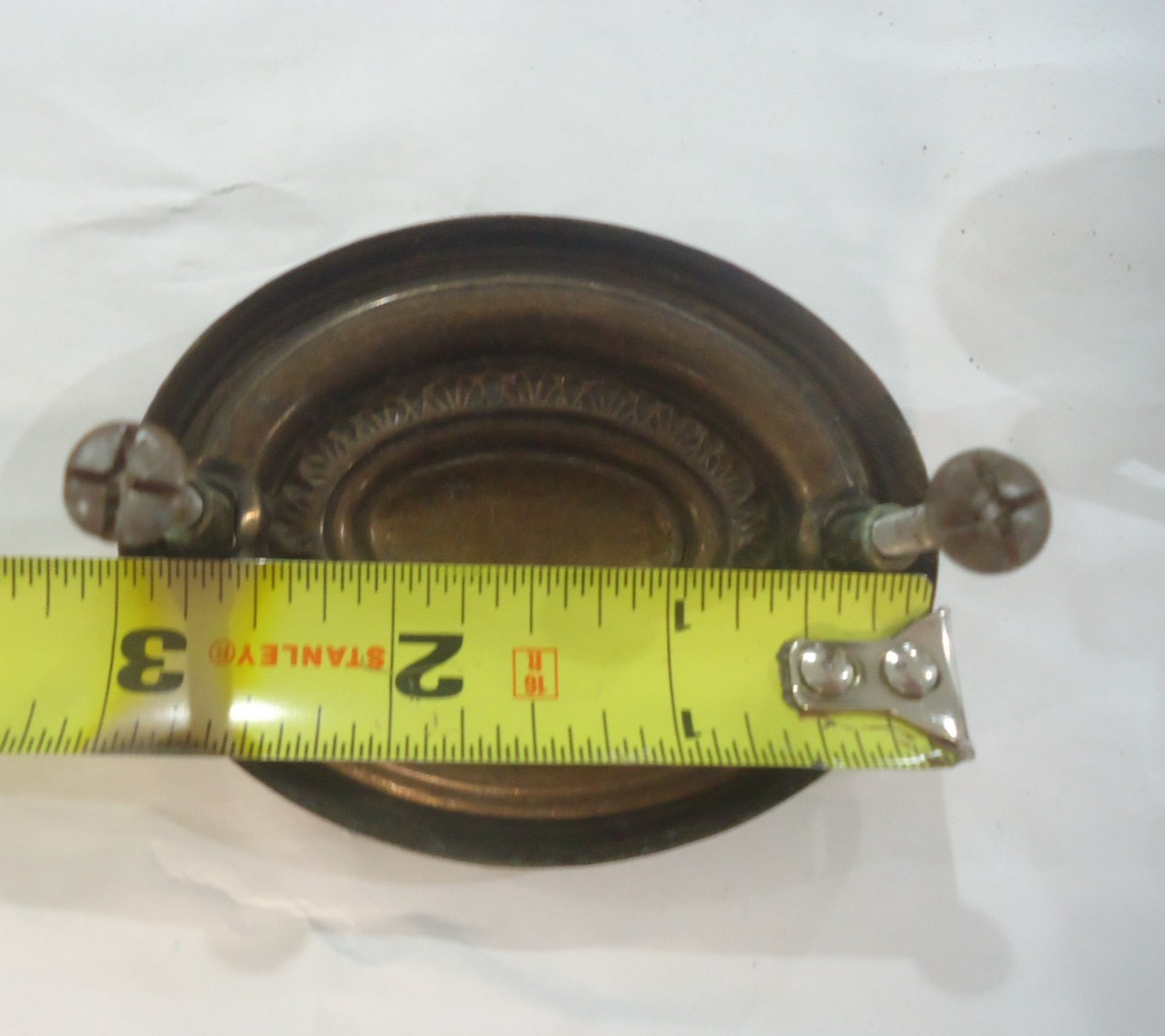 Vintage Pull Antique Brass finish Bail Drawer Pull Oval Drop 2-1/2″ center.