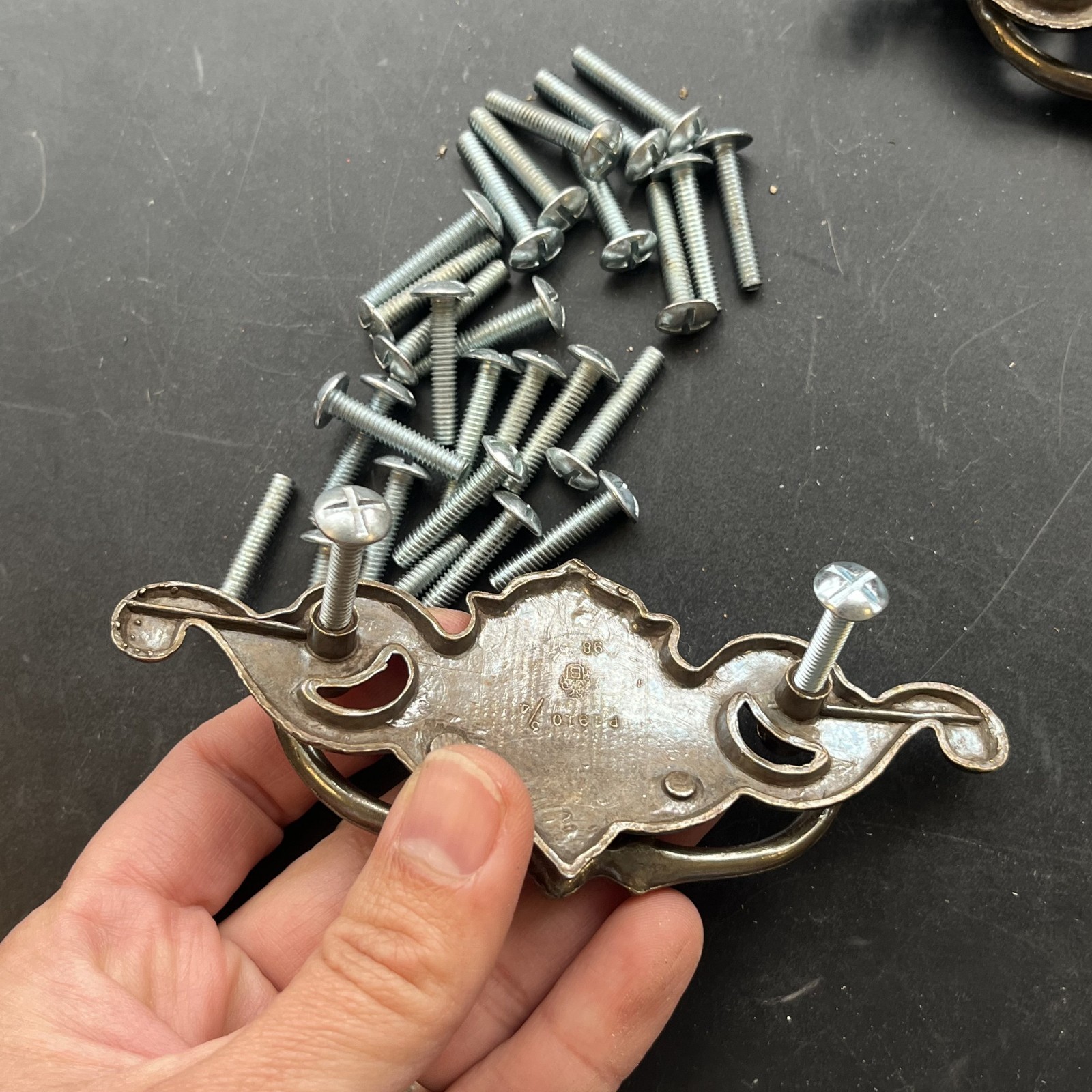 Lot of 12 Chippendale Batwing Brass Drawer Pulls with Handles Attached Salvaged