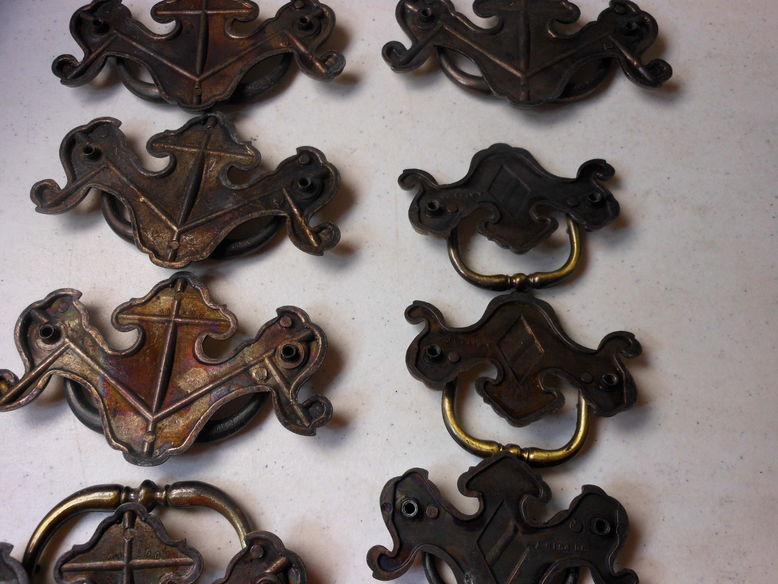 12 Vintage Brass Chippendale Batwing Bail Drawer Pull Handles
