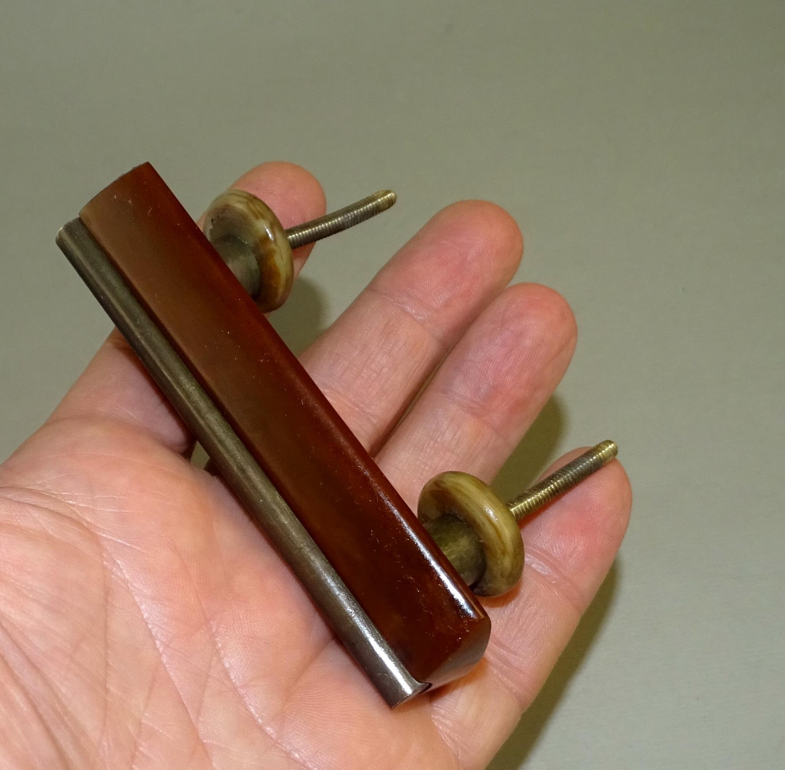 3 Old Vintage Art Deco Bakelite Marbled Brown Drawer Pulls Cabinet Handles